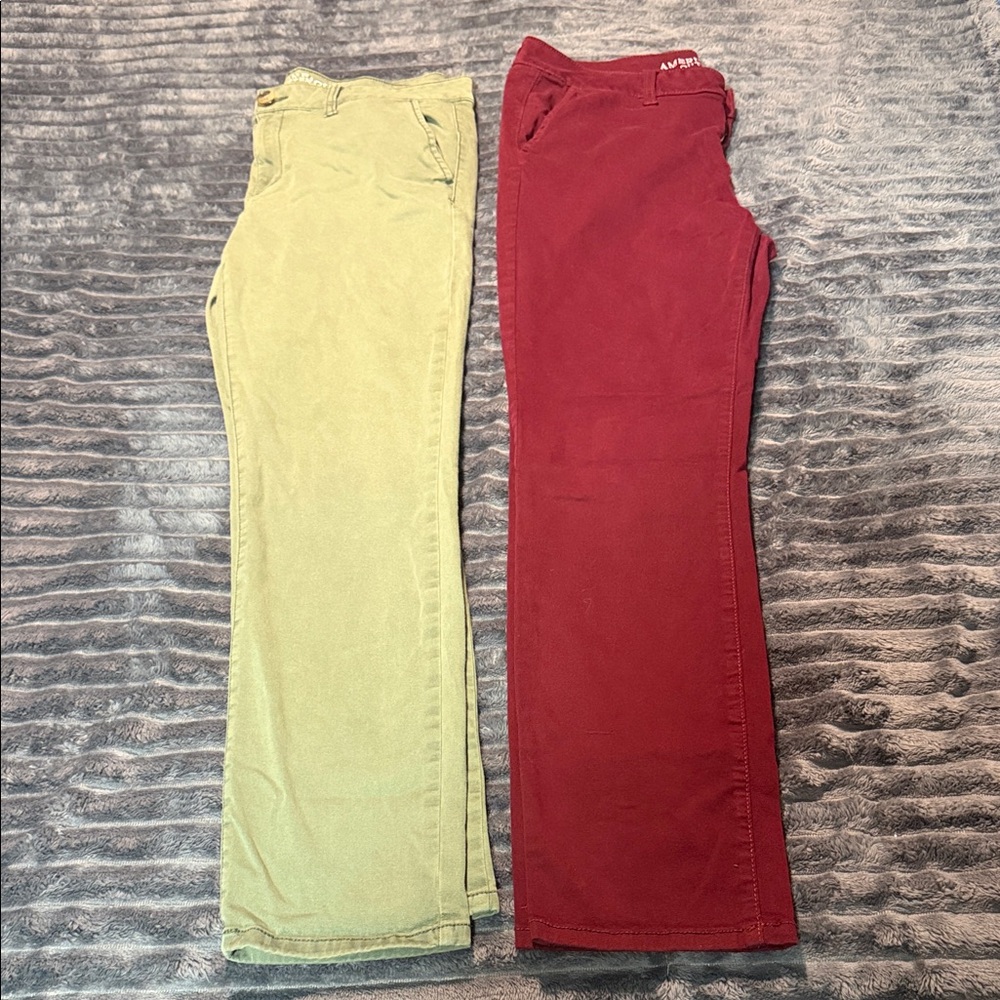 American Eagle Outfitters Corduroy Pants in Olive Green and Burgundy Red